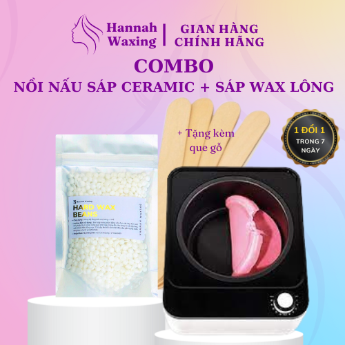 Combo 100g Sáp Wax Lông, Nồi Chống Dính Ceramic, Que gỗ tặng kèm