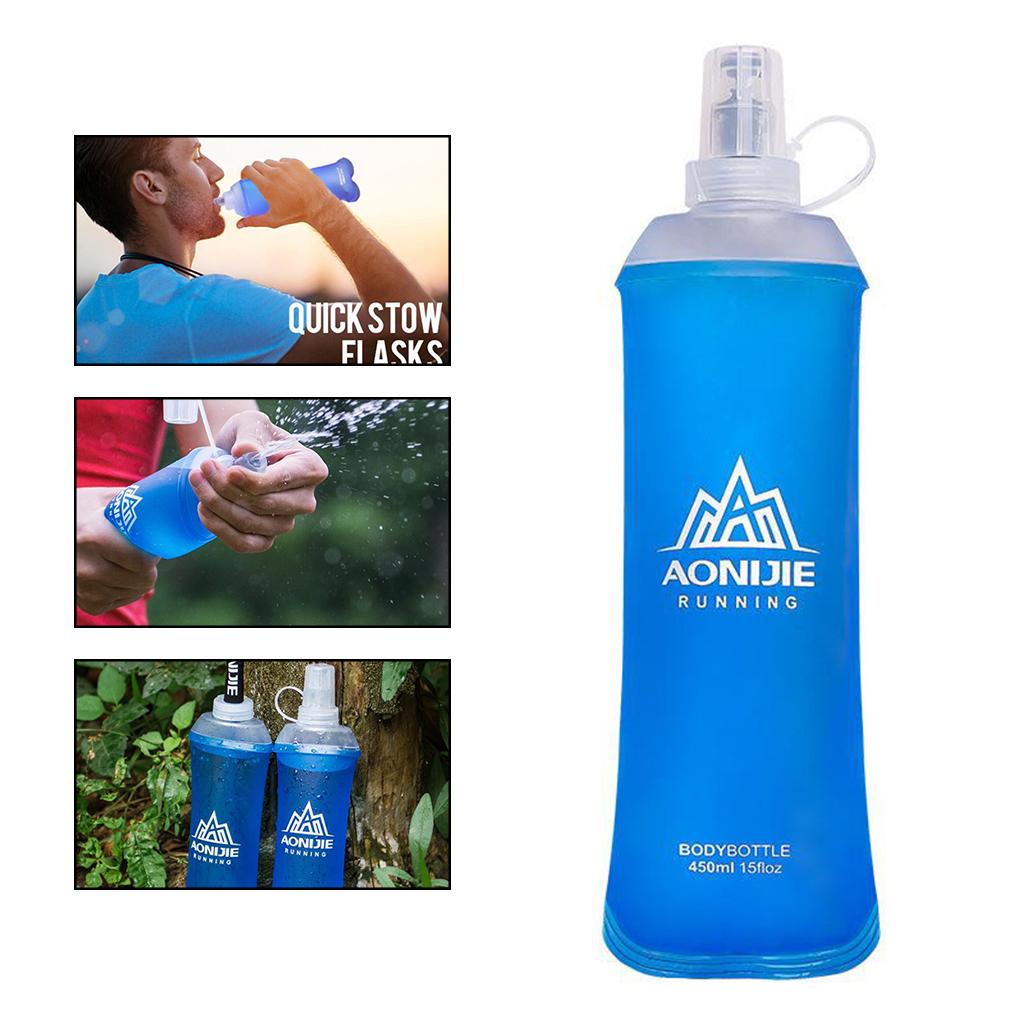 TPU Soft Flask Running Collapsible Water Bottles for Hiking 450ml Blue