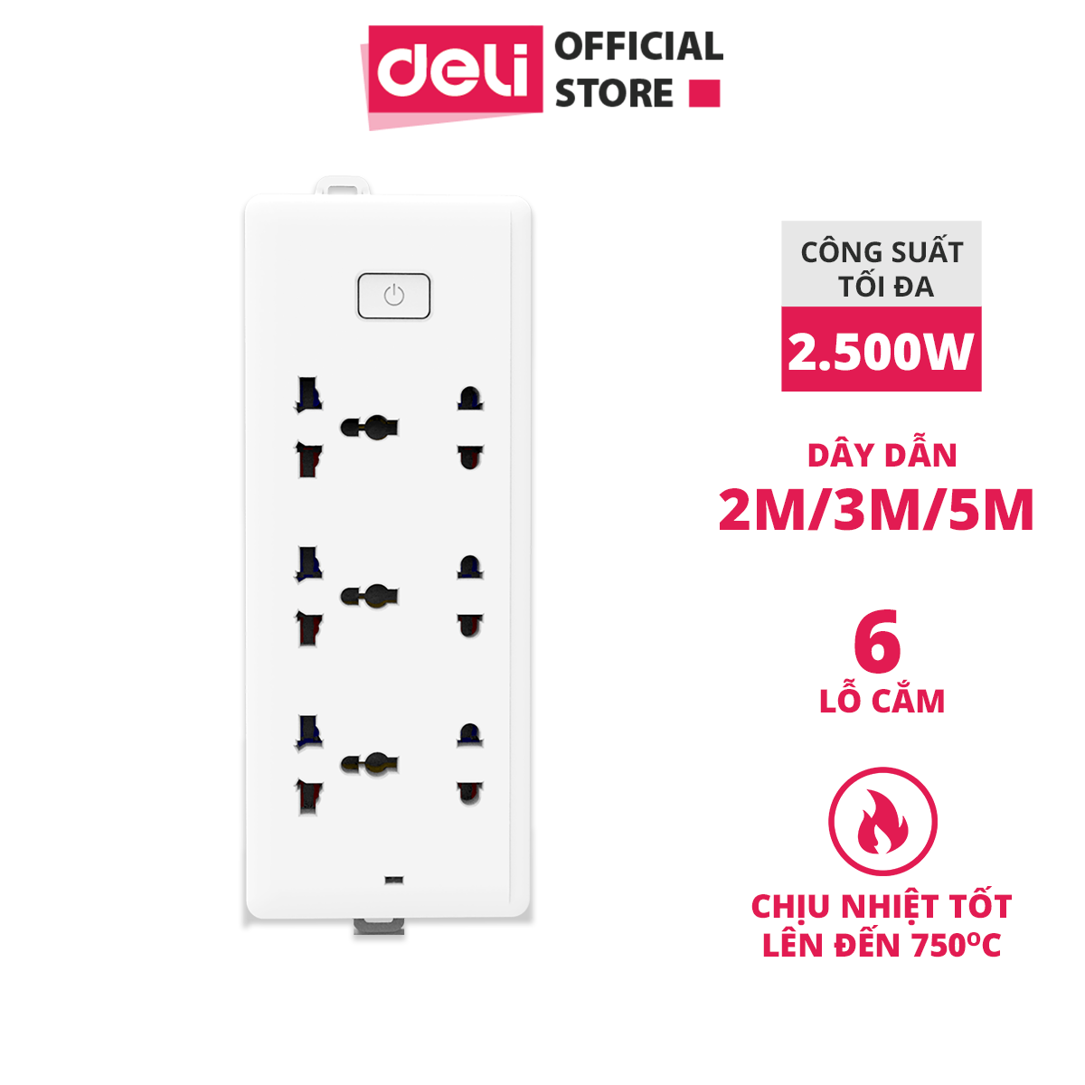 Ổ Cắm Điện Deli - Dây 2M/3M/5M - 1 Chiếc - E18339-02/E18339-03/E18339-05