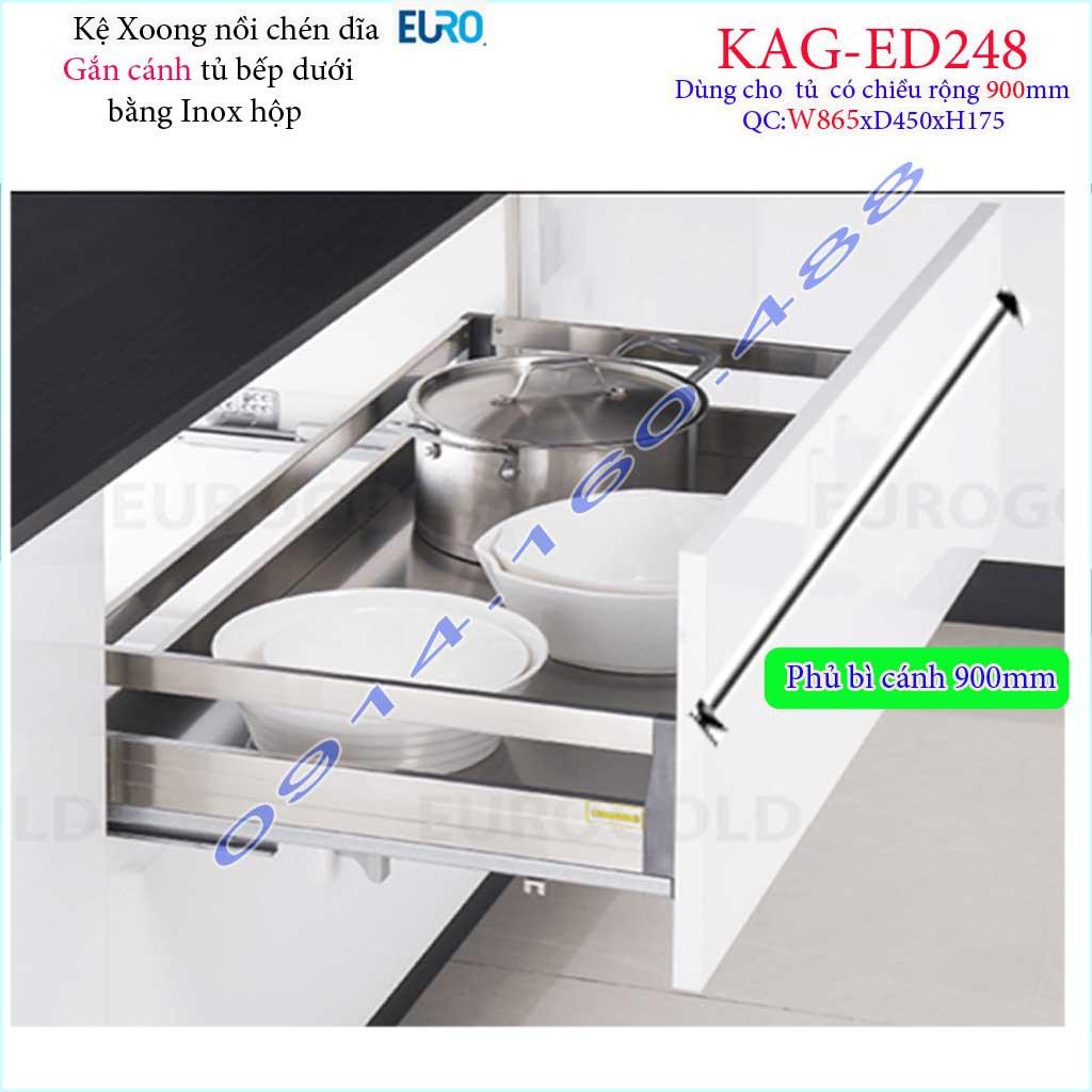 Kệ xoong nồi Euro KAG-ED248-90cm inox hộp, Kệ đựng chén bát-nồi xoong inox hộp âm tủ 90cm