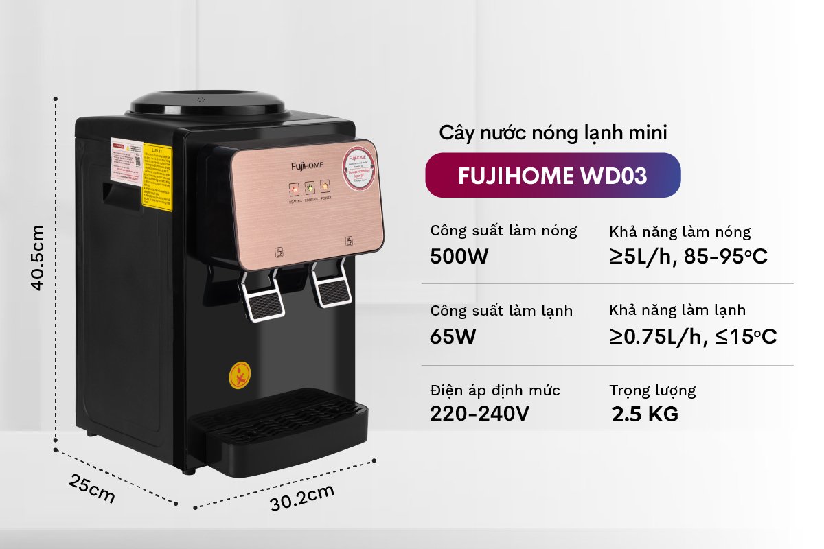 CÂY NƯỚC NÓNG LẠNH ĐỂ BÀN MINI FUJIHOME WD03E - Hàng Chính Hãng