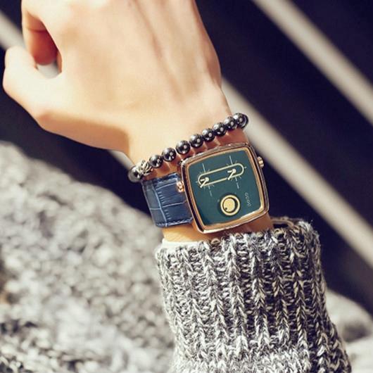 Đồng hồ đeo tay nam chính hãng Guou dây da mặt vuông đẹp viền vàng độc lạ chống nước