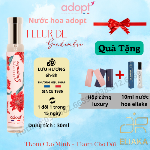 Nước hoa thùy tiên,nước hoa nữ chính hãng adopt Fleur De Gingembre hương tươi mát thơm lâu dung tích 30ml