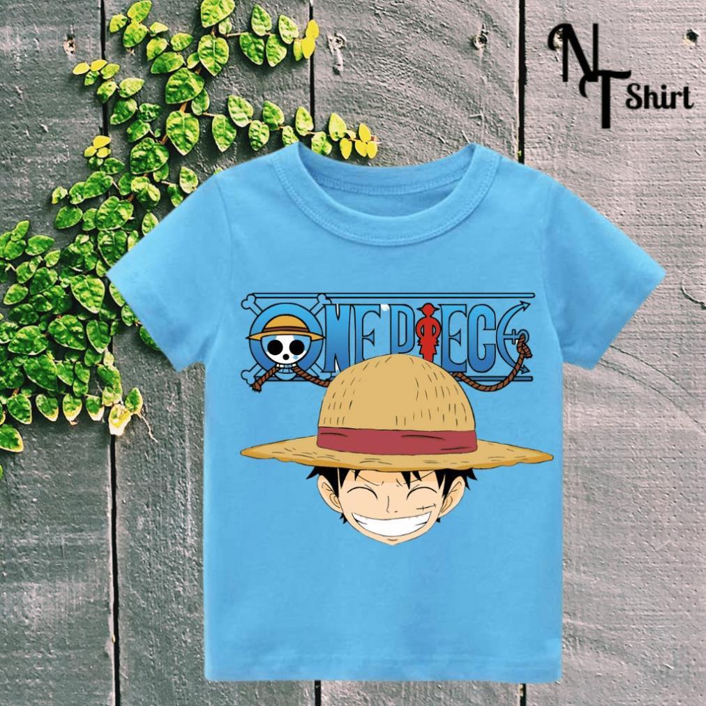 Áo phông bé trai và bé gái, Áo thun trẻ em in hình One Piece Luffy, Áo cotton xuất xịn mặc mát mịn hình in chất lượng 13