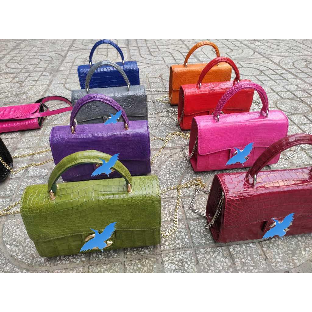 Túi dự tiệc Cá sấu màu tím chung tình. Xách tay hoặc đeo đều rất đẹp!