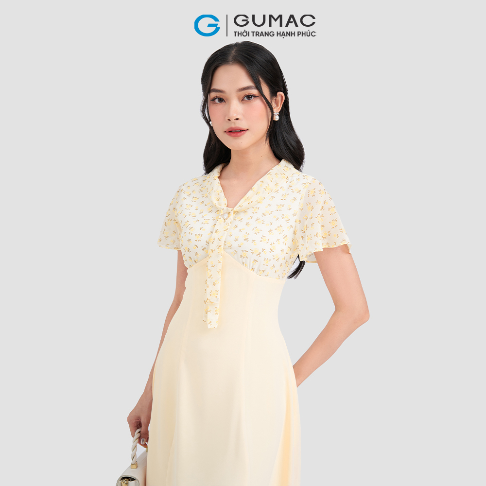 Đầm xòe phối hoa thời trang GUMAC DD03055