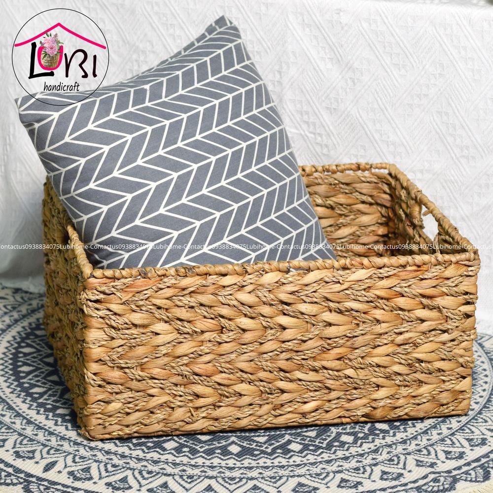 Lubihandicraft - Sọt đựng đồ đan lục bình kết hợp cói - mộc mạc