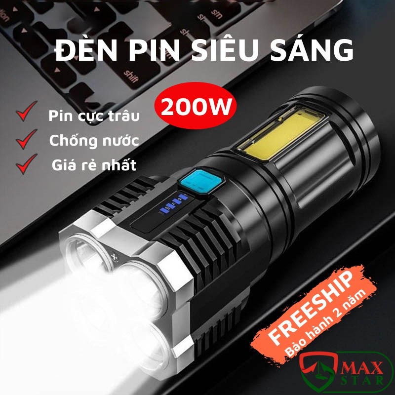 Đèn Pin Siêu Sáng Cầm Tay Chắc Chắn 4 Chế Độ Sáng Tiện Dụng