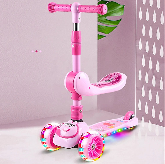 Xe Trượt Chòi Chân Scooter Umoo Cho Bé 1 - 5 Tuổi Nâng Hạ Độ Cao, Bánh Xe Có Đèn Phát Sáng - Màu Hồng