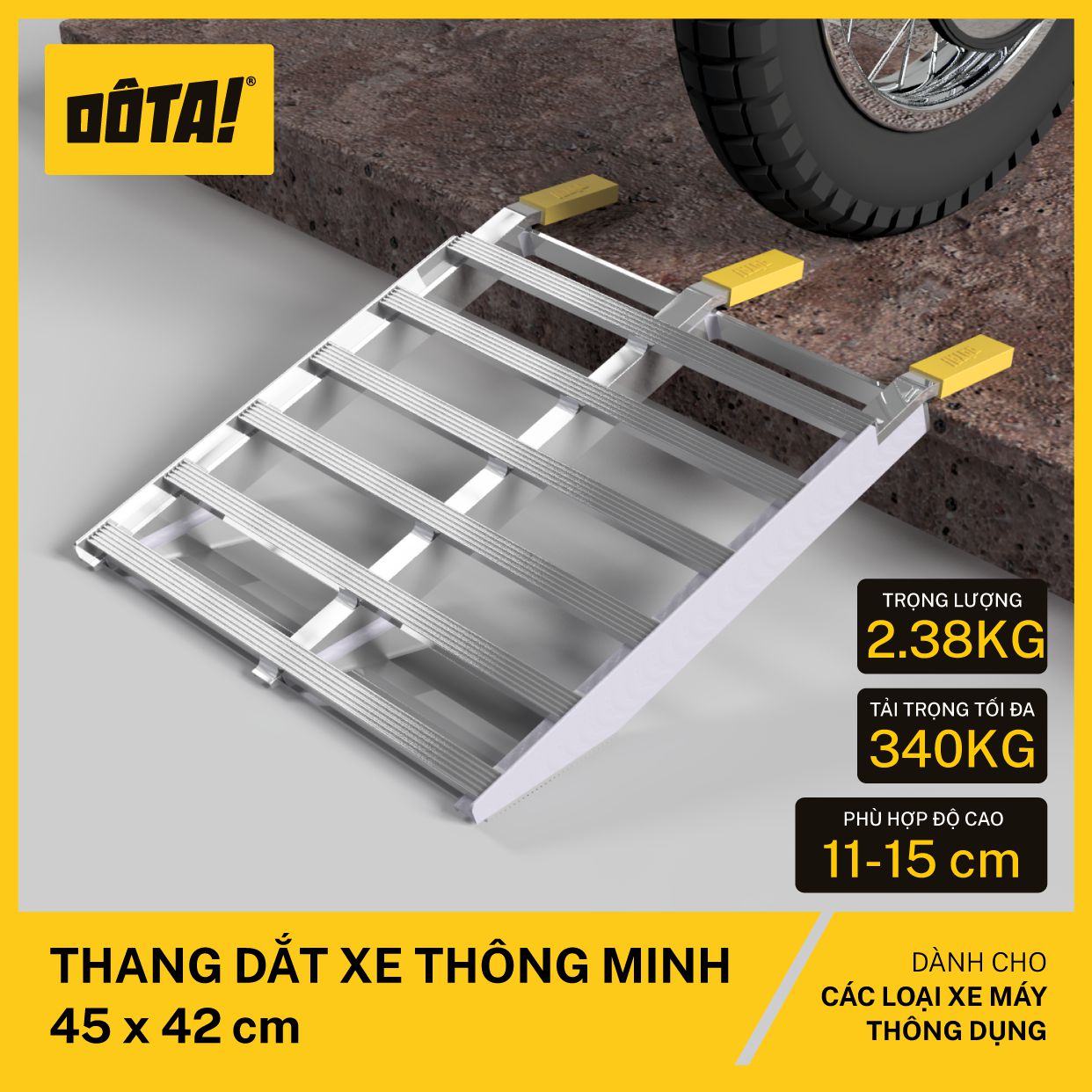 DÔTA Thang Dắt Xe Máy Thông Minh Siêu Nhẹ (cho thềm cao từ 6.5 đến 40 cm)