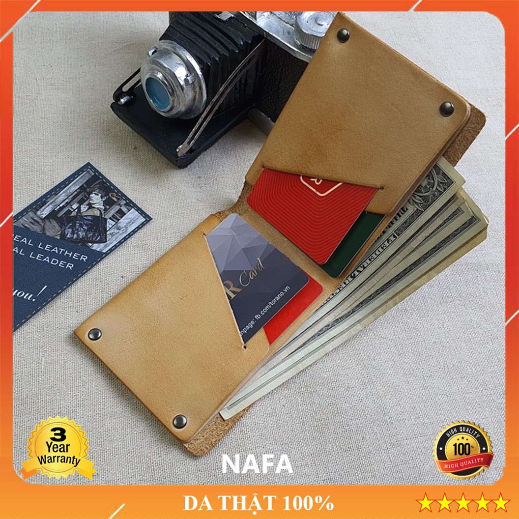 Ví nam da bò, ví handmade da nhuộm thủ công NAFA WS110 thời trang tinh tế – Màu Vàng bò