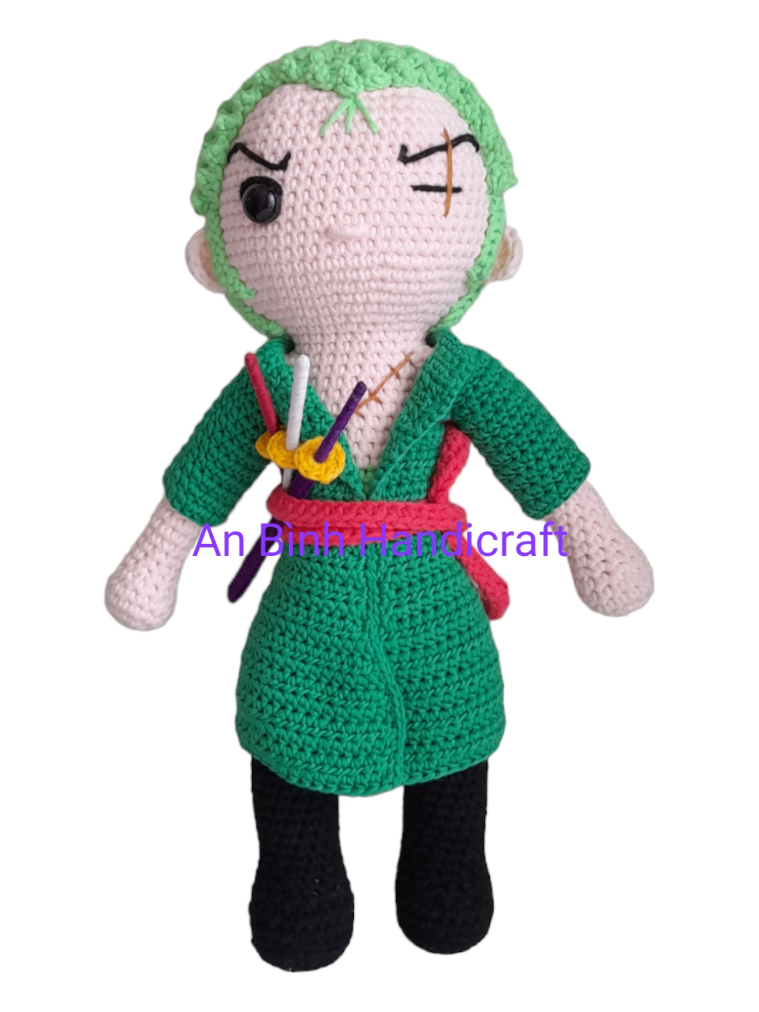 Zoro One Piece bằng len nhồi bông handmade, mô hình nhân vật phim truyện Anime