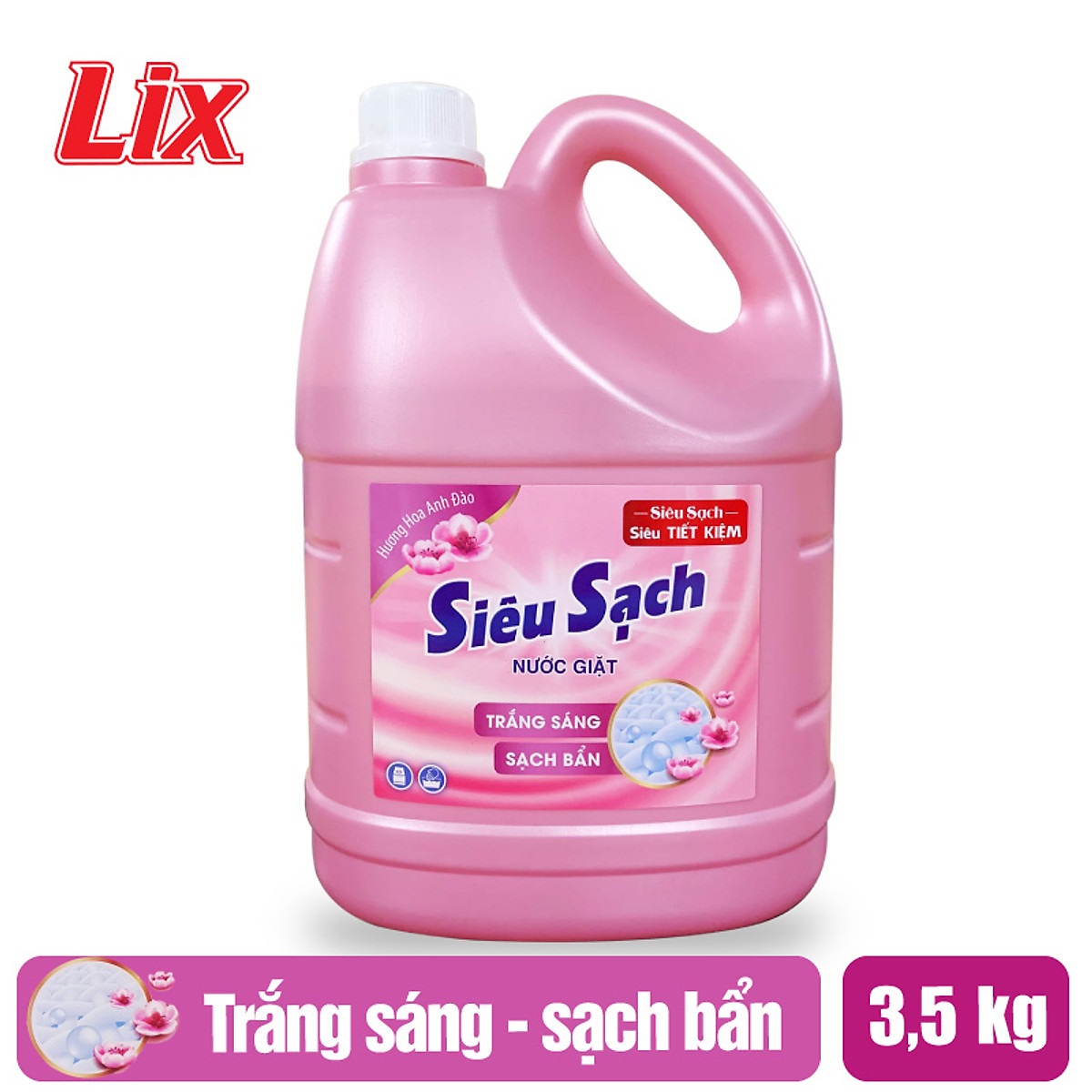Nước giặt Lix Siêu sạch hương hoa anh đào 3.5kg N2501 làm sạch cực nhanh vết bẩn, tăng gấp đôi sức mạnh giặt tẩy