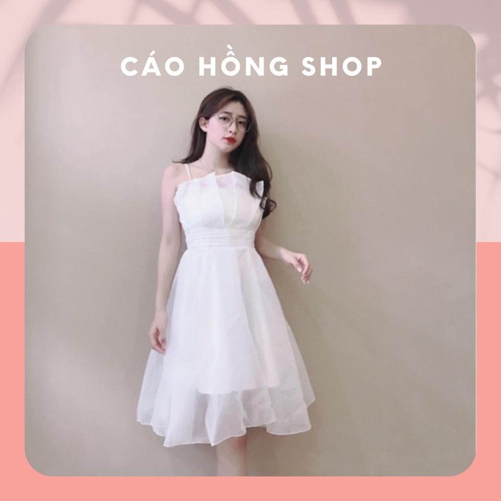 Váy trắng 2 dây xếp li ngực.