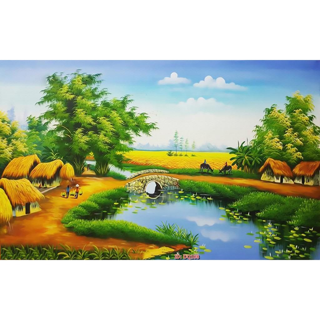 Tranh dán tường Tranh đồng quê nét đẹp làng quê, tranh dán tường 3d hiện đại - tích hợp sẵn keo