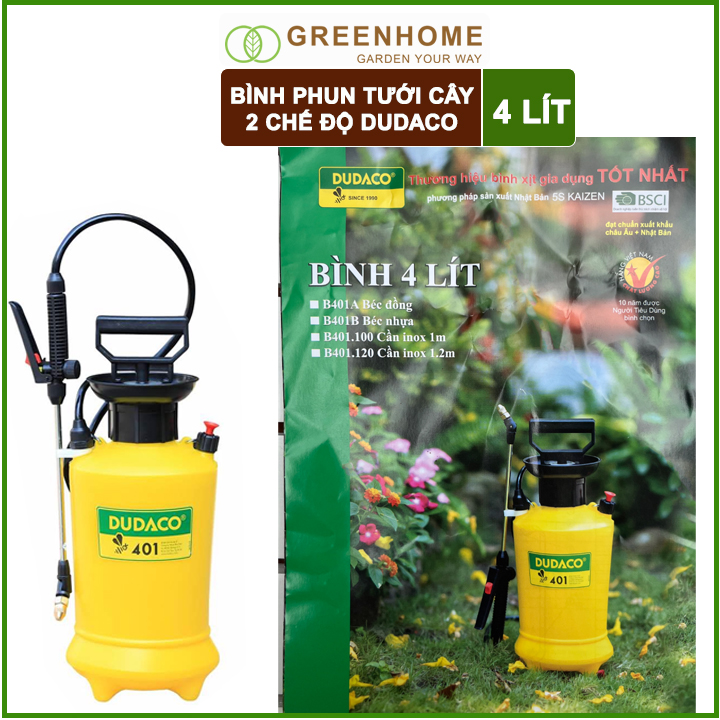 Bình Tưới Cây Dudaco, Greenhome, 4 Lít, Phun Xa 2 Chế Độ, Bơm Nhẹ Tay, Tưới Cây Phun Sương, Bền, Đẹp