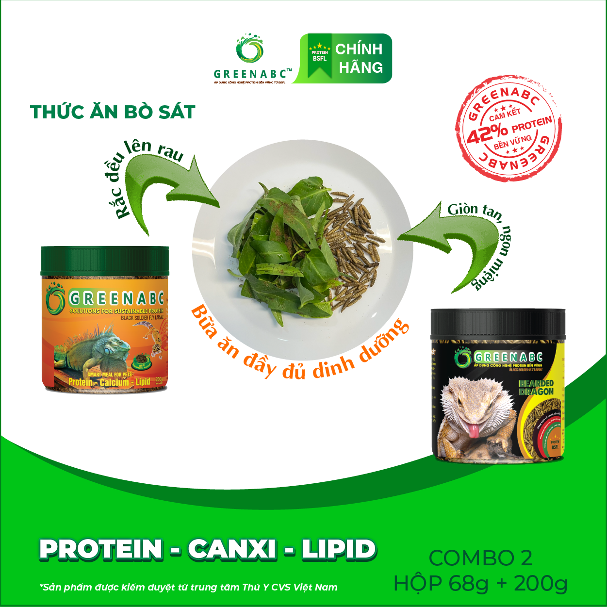 Thức ăn bò sát Rồng Úc GREENABC - Bearded Dragon – Hàm lượng protein 44.9% giúp tăng trưởng nhanh, lên màu đẹp, phát triển toàn diện – Hộp 68g