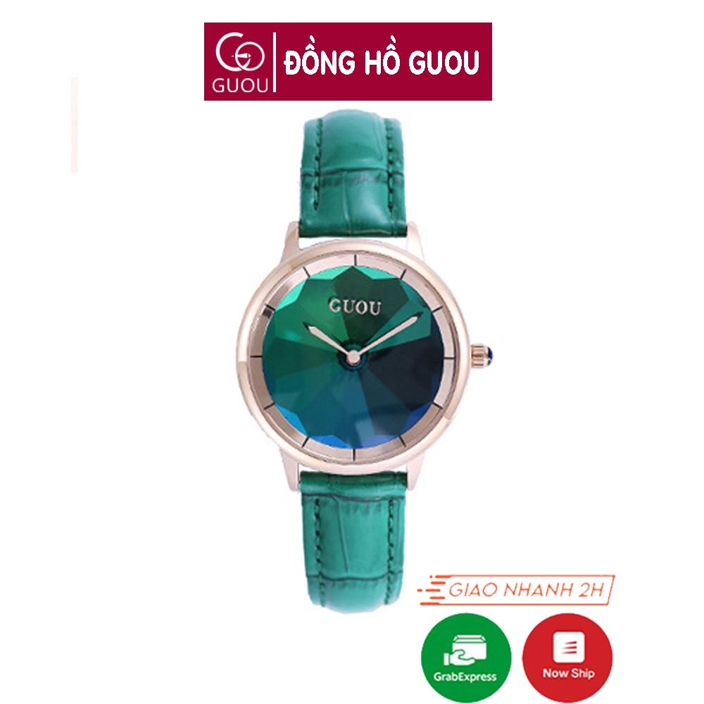 Đồng hồ nữ đeo tay dây da Guou mặt gương chính hãng chống nước tuyệt đối 6034