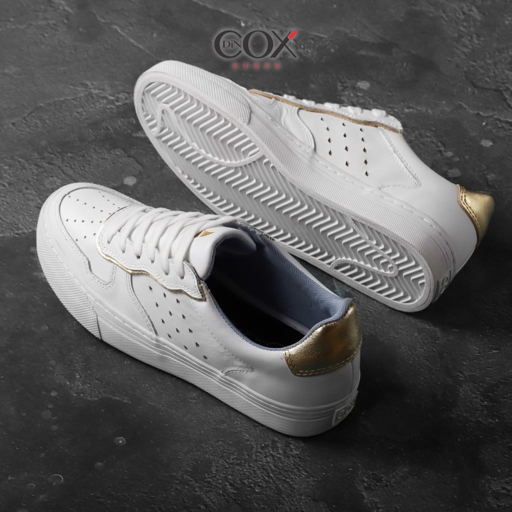 Giày Nữ Sneaker Da Bò Thời Trang DINCOX Chính Hãng E03 White Gold Sang Trọng