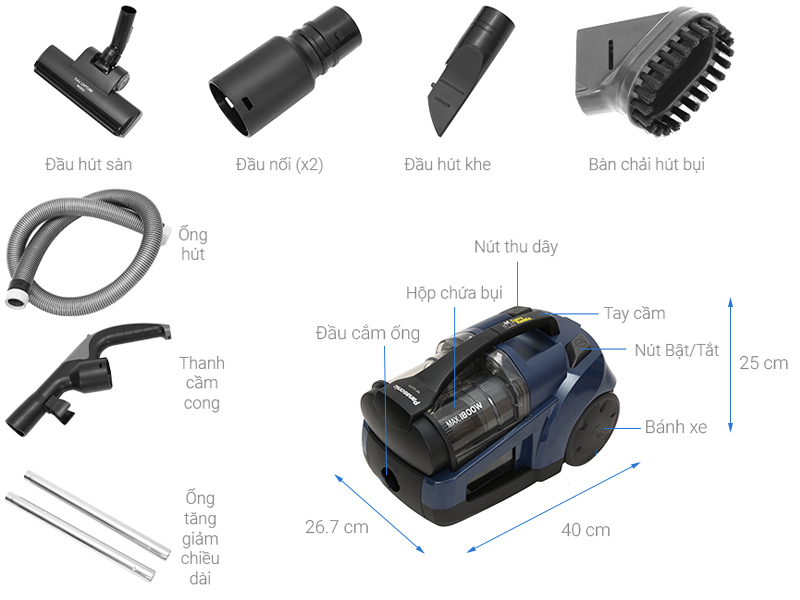 Máy hút bụi gia đình Panasonic MC - CL573AN49 - 1800W. Hàng chính hãng