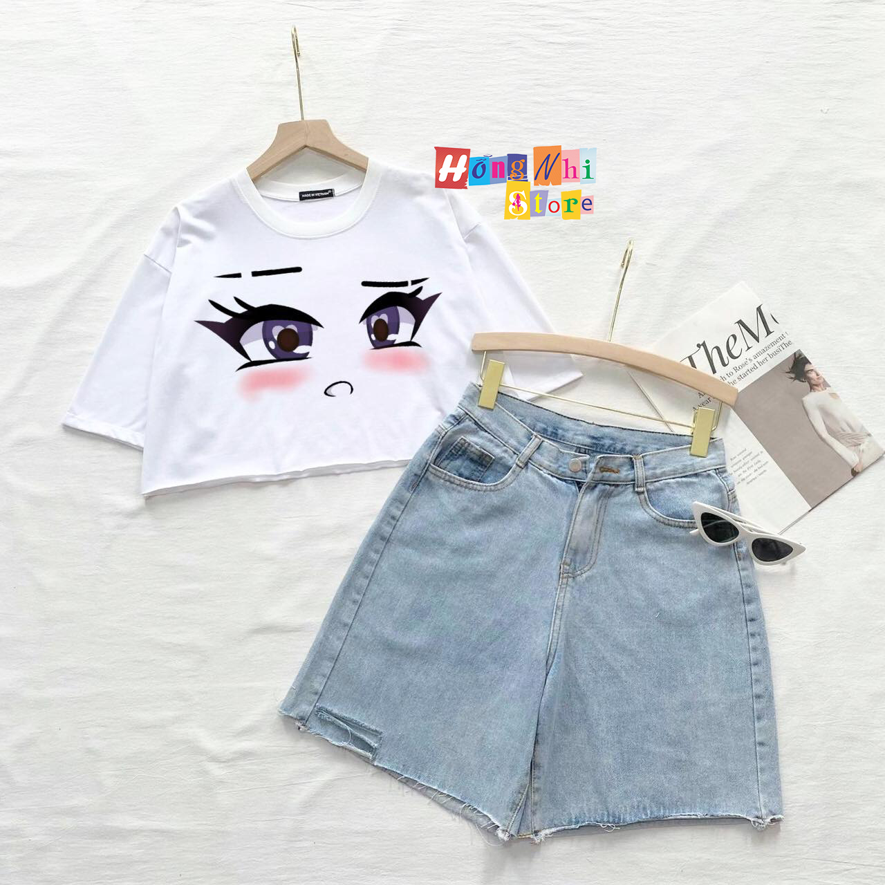 Quần Short Jean Ngố Đùi Rách Tưa Lai Cạp Cao Ống Rộng Ulzzang - MM