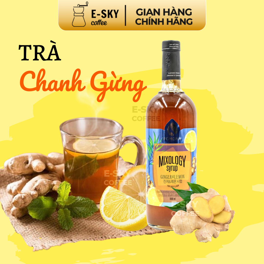 Siro Gừng Chanh Pomona Ginger Lemon Syrup Nguyên Liệu Pha Chế Hàn Quốc Chai Thủy Tinh 1 Lít