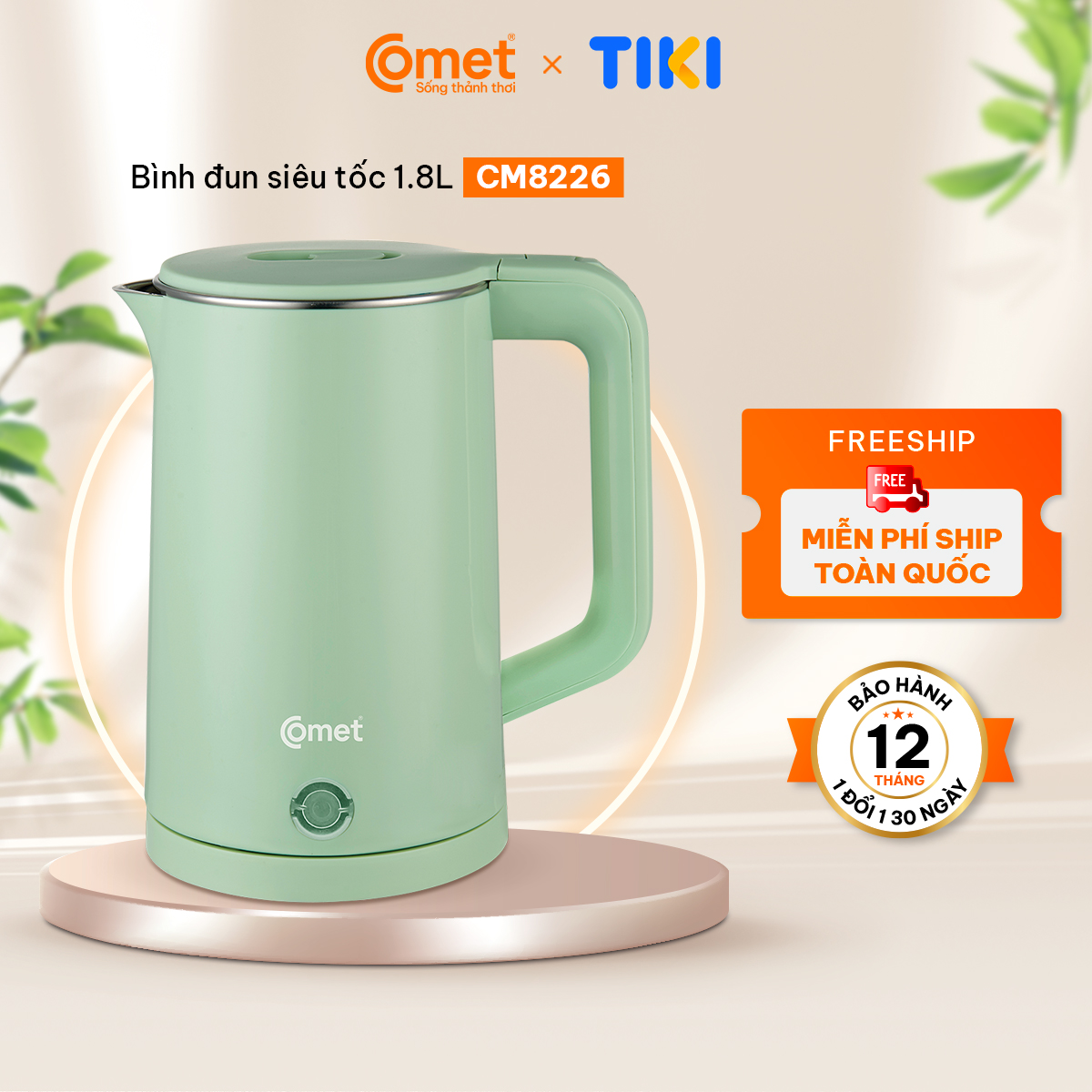 Bình đun siêu tốc 2 lớp Comet CM8226 – Hàng chính hãng -  Dung tích 1.8L, công suất 1500W, chống bỏng, tự ngắt an toàn