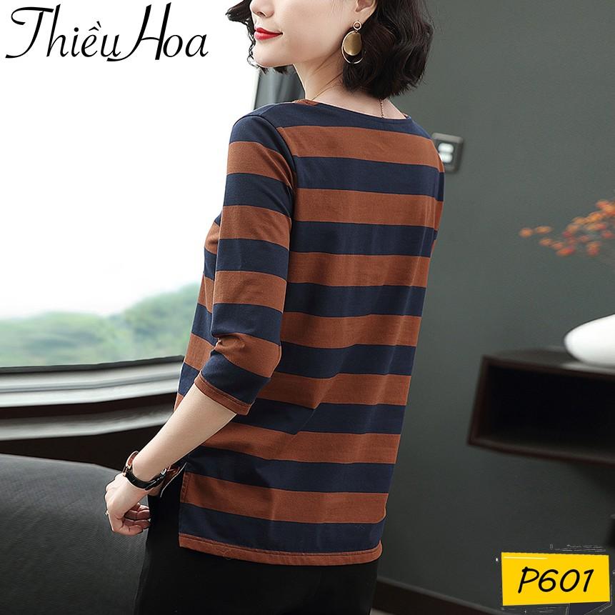 Áo thu nữ dài tay sọc ngang chất vải mềm mại mát mẻ THIỀU HOA P601