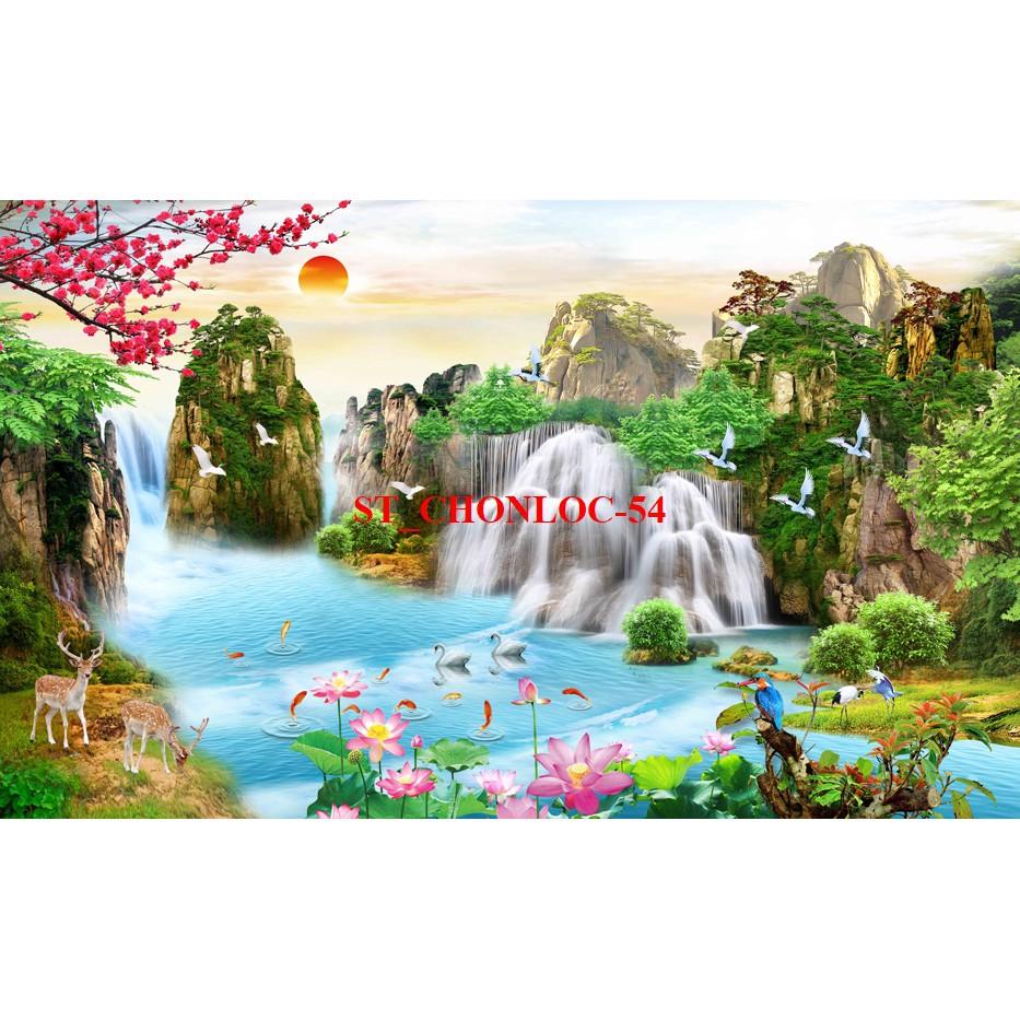 Tranh dán tường 3D Sơn Thủy - Hữu Tình , Hàng loại 1 Cao Cấp