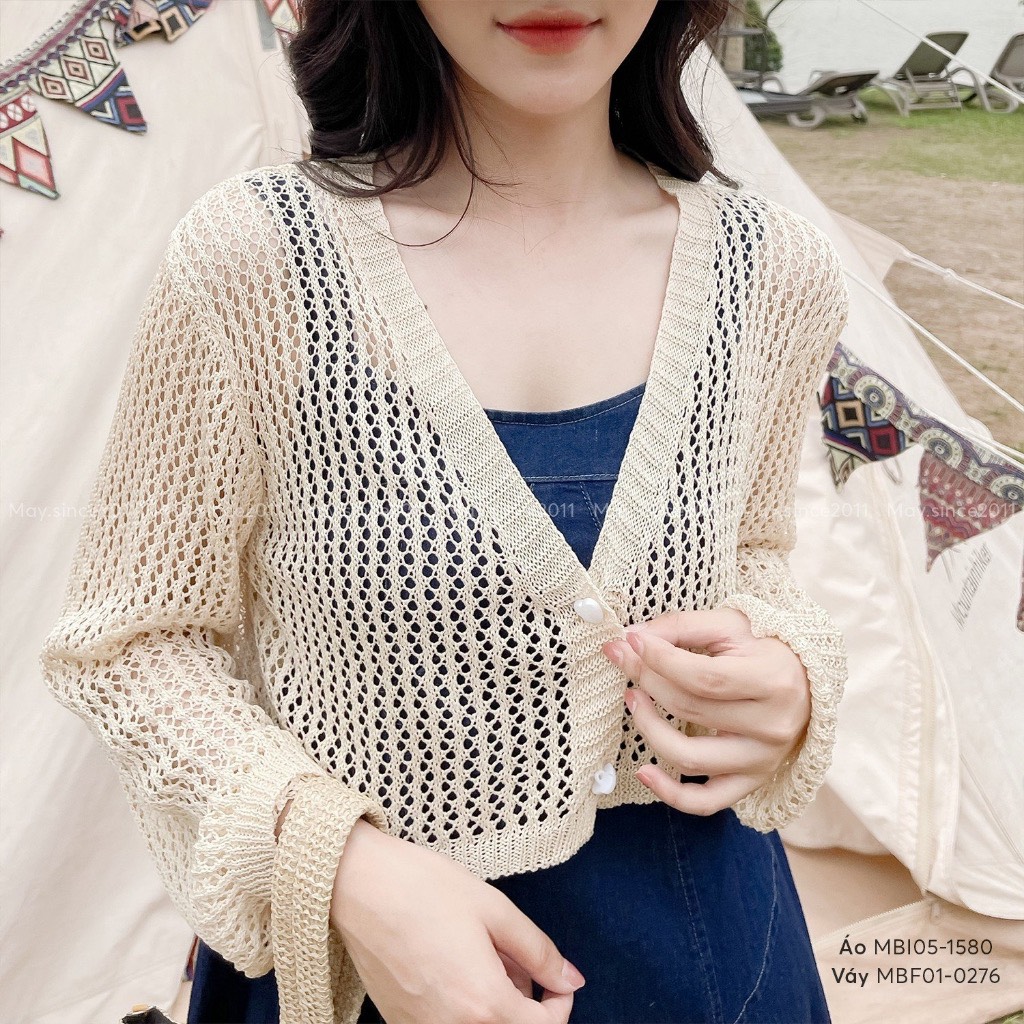 Áo Khoác Len Cardigan Dáng Croptop Mỏng 2 Cúc Dáng Hàn Quốc