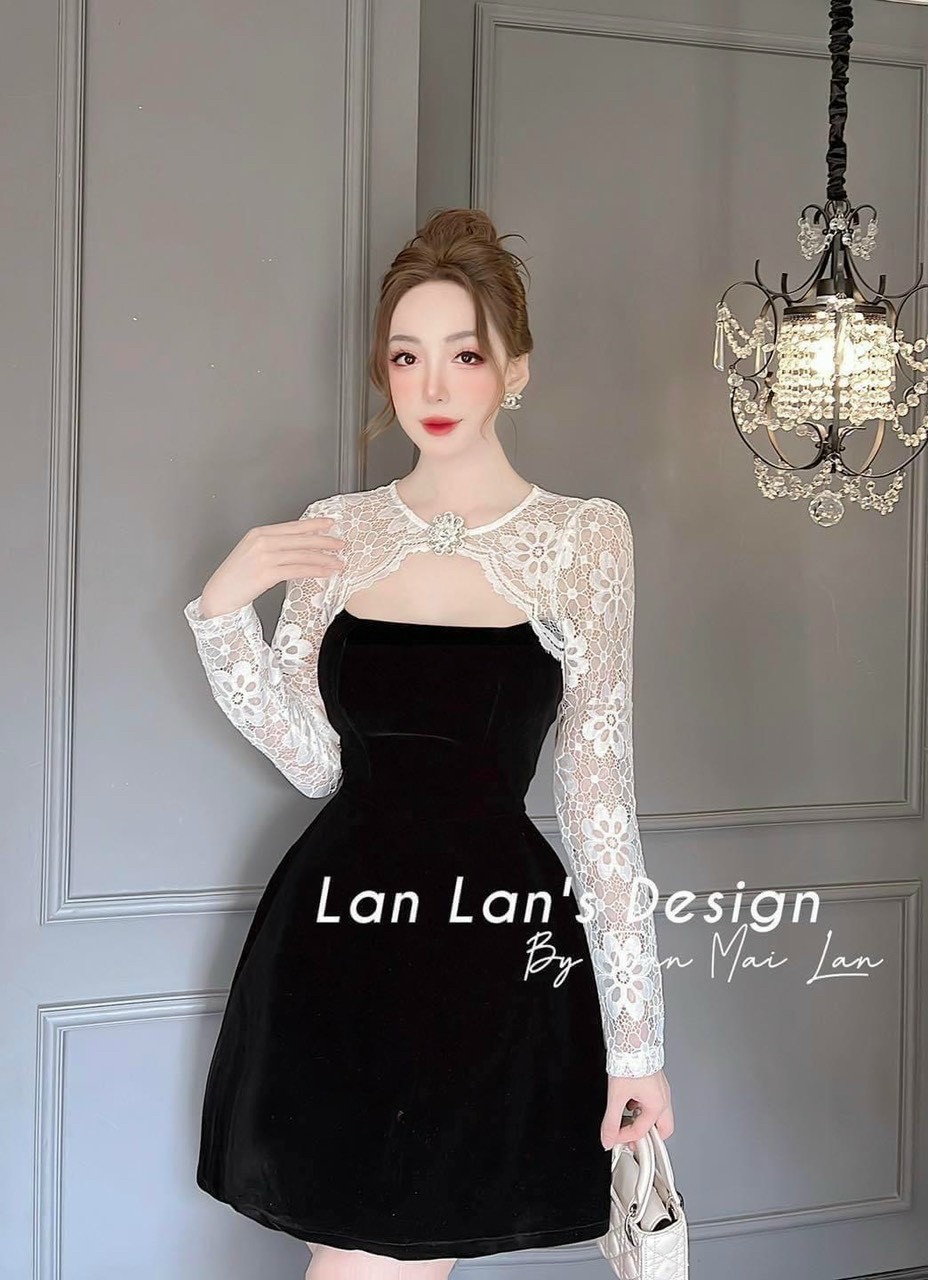 ĐẦM NHUNG PHỐI REN KÈM PHỤ KIỆN 2 MÀU Y HÌNH