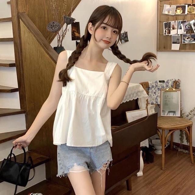 Áo babydoll,áo 2 dây,áo đũi bản to chất đũi lụa kèm nơ sau siêu hot A367 coco land deal xịn, chất xịn giá tốt