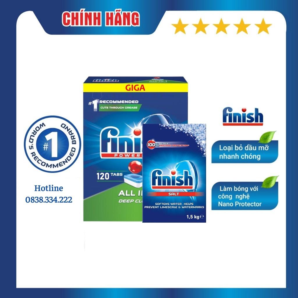 Combo Viên rửa chén bát Finish All in one 120 viên + Muối Finish 1,5kg