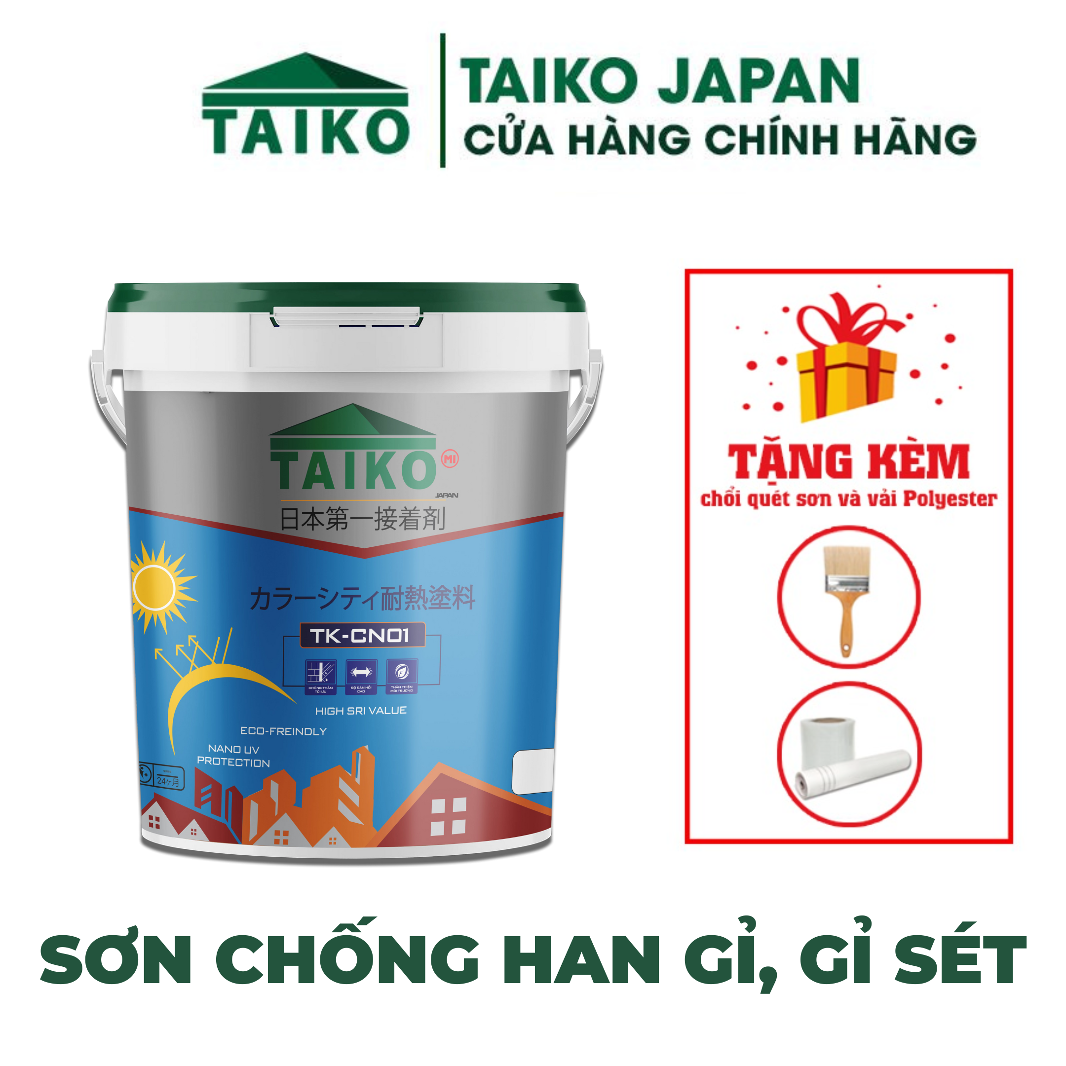 Keo Sơn Chống Nóng Taiko CN01 Thùng 10 Lít - Chống Nóng Tường Nhà, Mái Tôn, Tấm Lợp, Téc Nước Inox