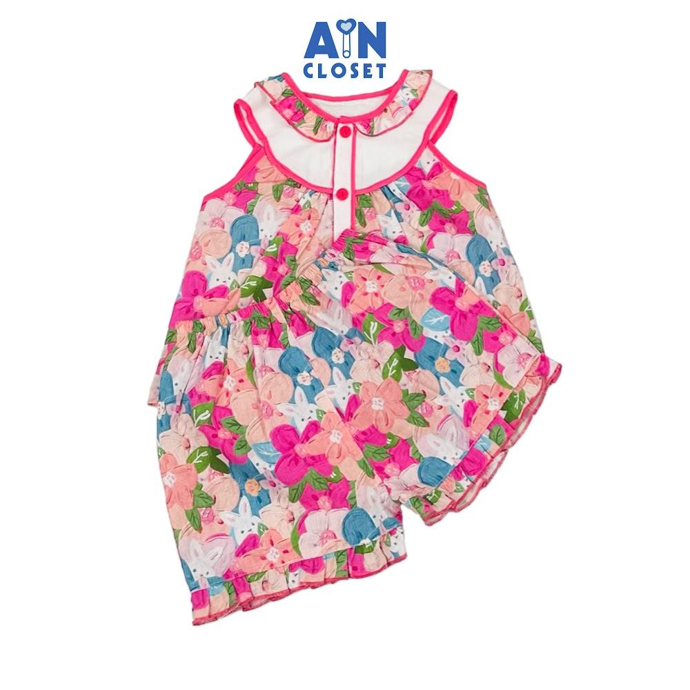 Bộ quần áo Ngắn bé gái họa tiết Thỏ Vienna Hoa Hồng cotton - AICDBGSQ5JG2 - AIN Closet