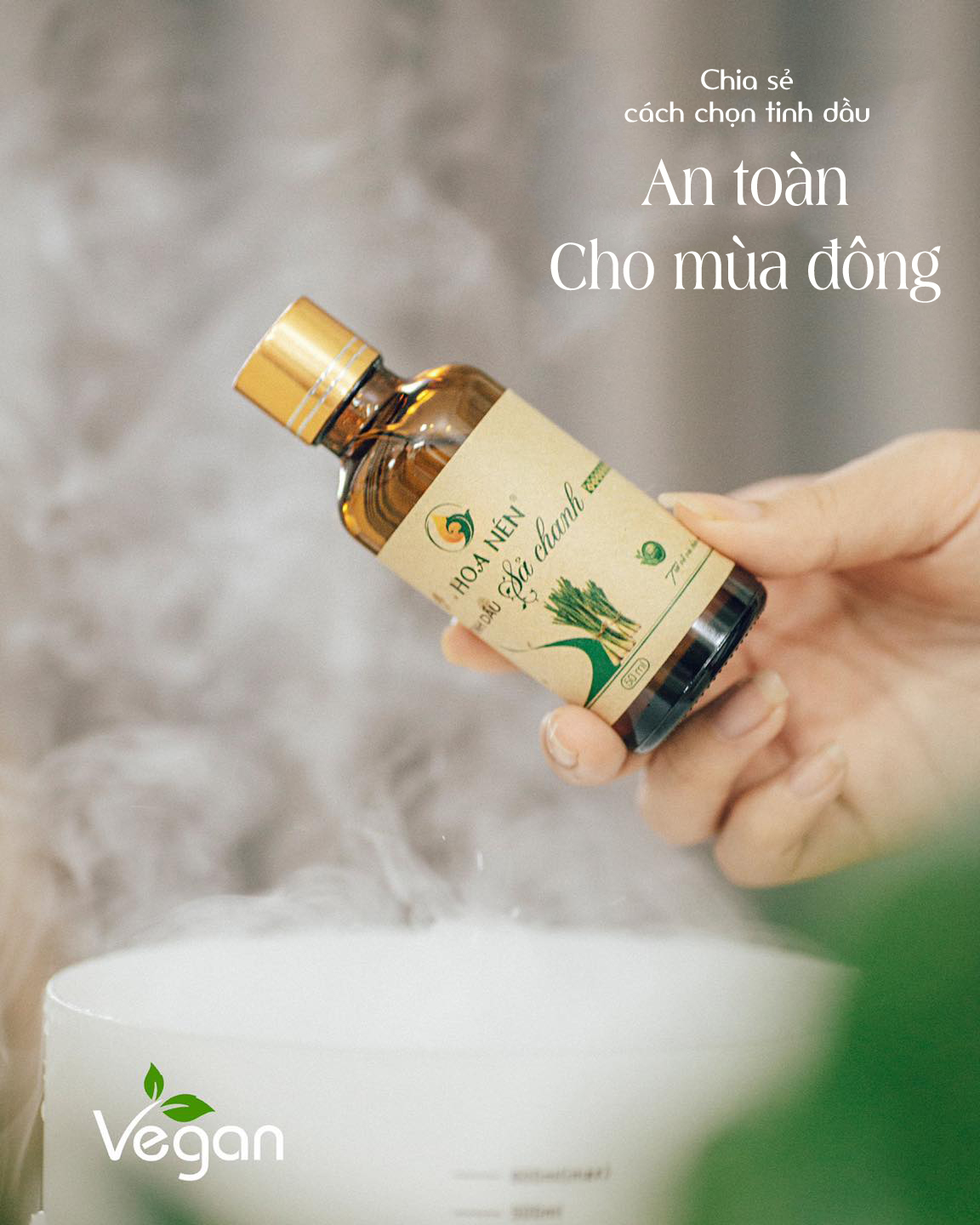 Tinh dầu Sả Chanh nguyên chất 10ml - Hoa Nén - Vegan - Đuổi muỗi, giải cảm, thanh lọc không khí