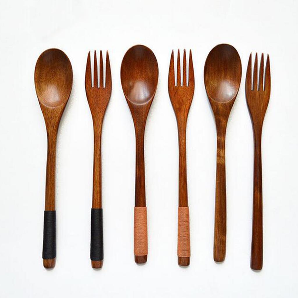 Wooden Spoon Fork Chopsticks Set, Lunch Tableware, Japanese Style