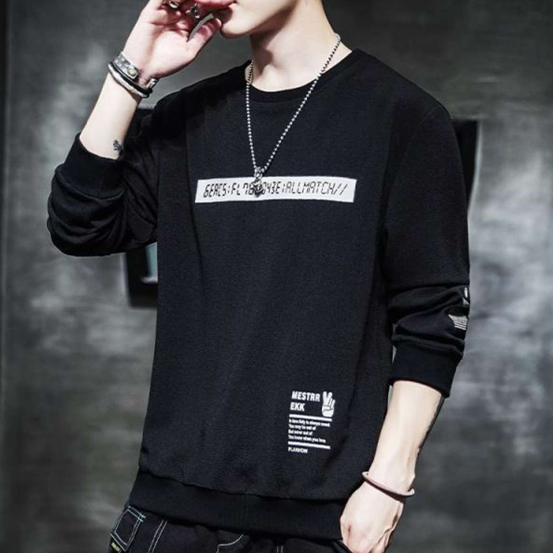 Men's Long-Sleeved T-Shirt Polyester Round Neck Casual Bottoming Shirt