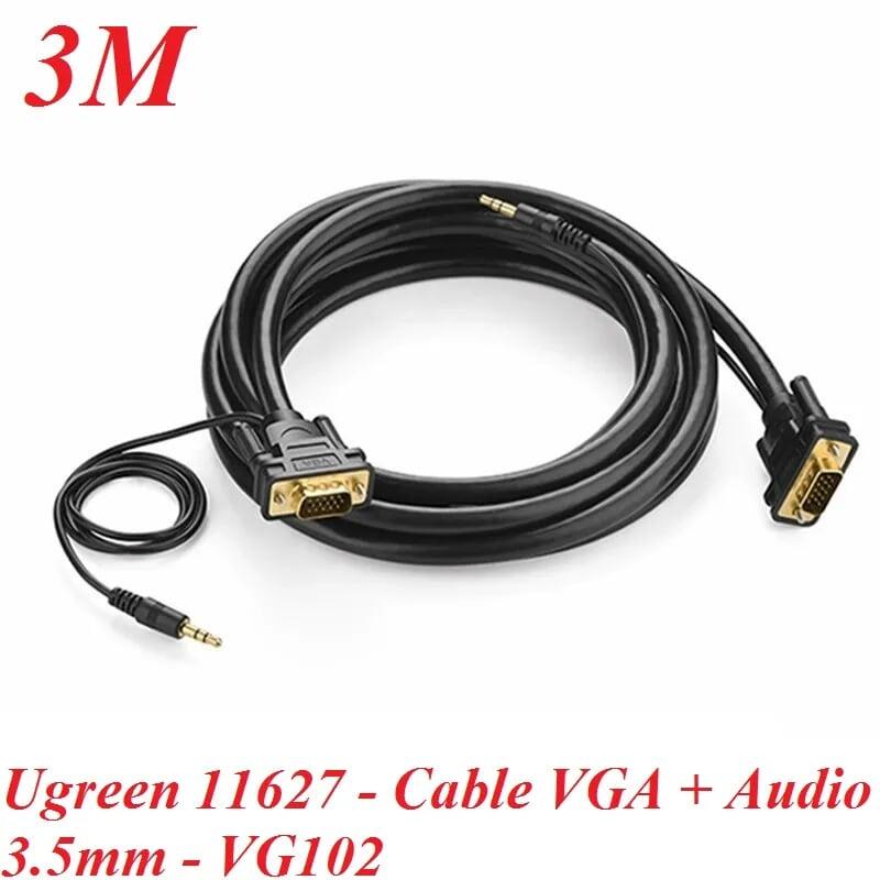 Ugreen UG11627vg102TK 3M màu Đen Cáp tín hiệu VGA hỗ trợ Audio 3.5mm - HÀNG CHÍNH HÃNG