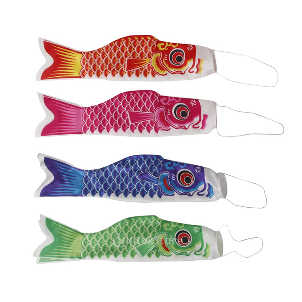 4xHouse Roof Hanging Koinobori Japanese Carp Wind Sock Blue Koi Nobori   Flag