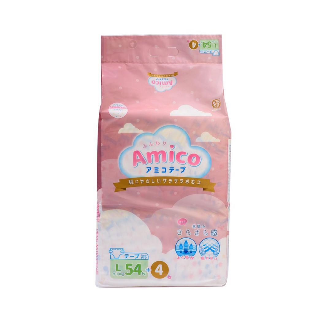 Bỉm - Tã dán Amico size L 54 + 4 miếng (Cho bé 9 - 14 kg)