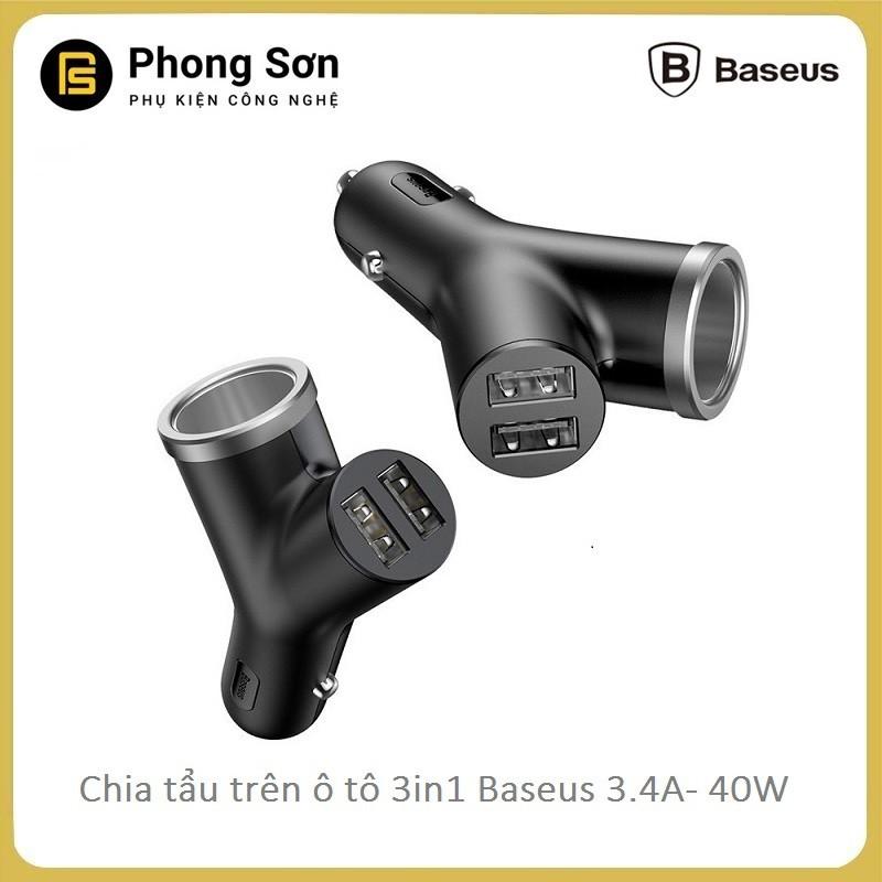 Bộ chia tẩu sạc ô tô , xe hơi cao cấp chữ Y Baseus (3.4A -40W) - Hàng Chính Hãng