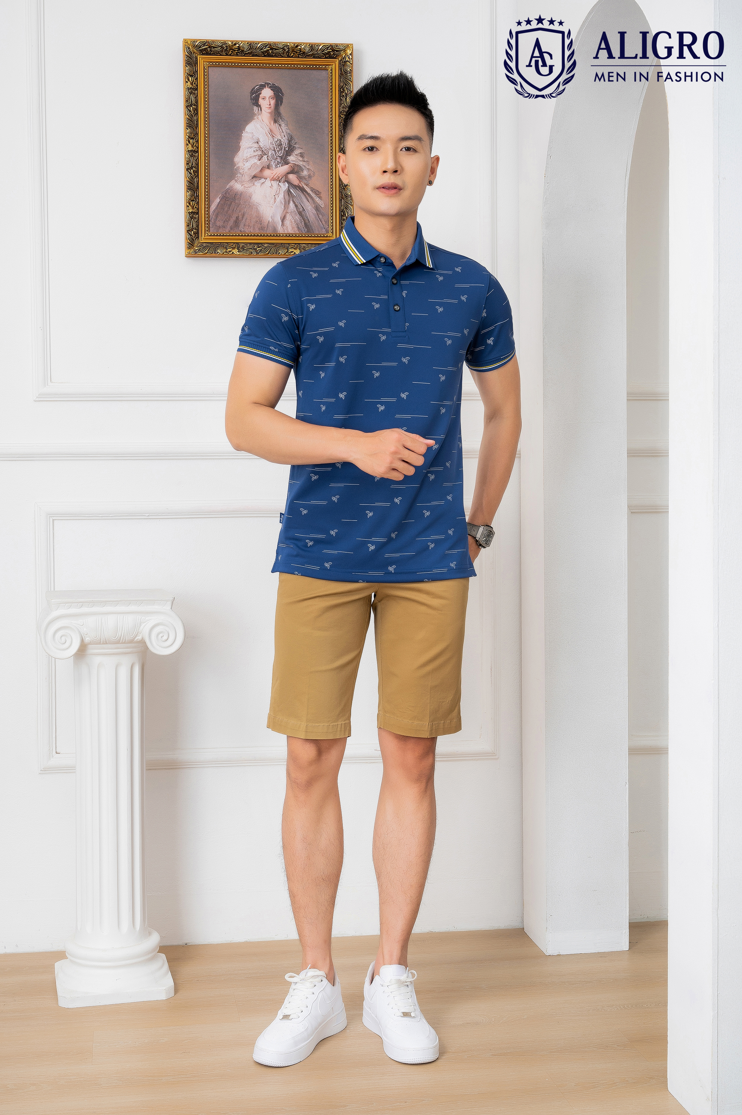 Áo POLO màu Navy in thân ALGPLO68