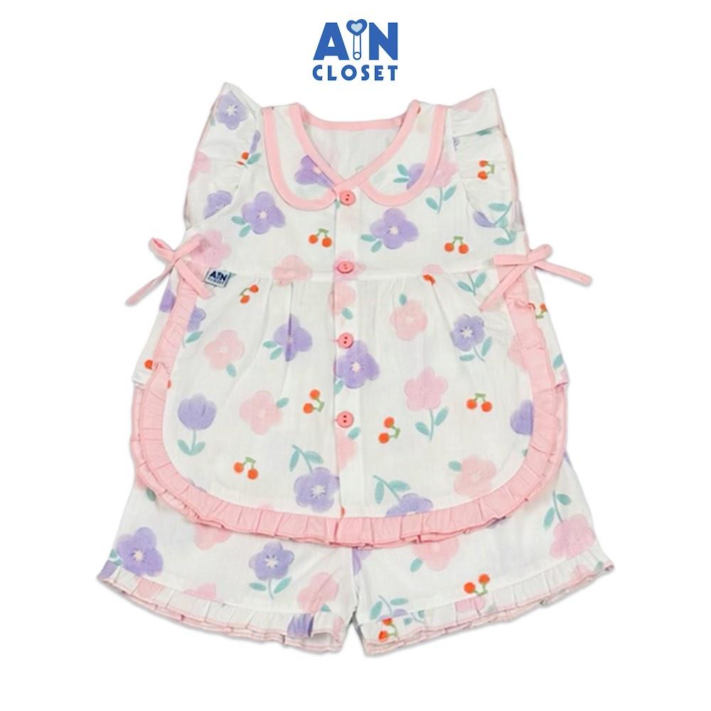 Bộ quần áo Ngắn bé gái họa tiết hoa Pansy Hồng Tím cotton - AICDBGP6GGEI - AIN Closet