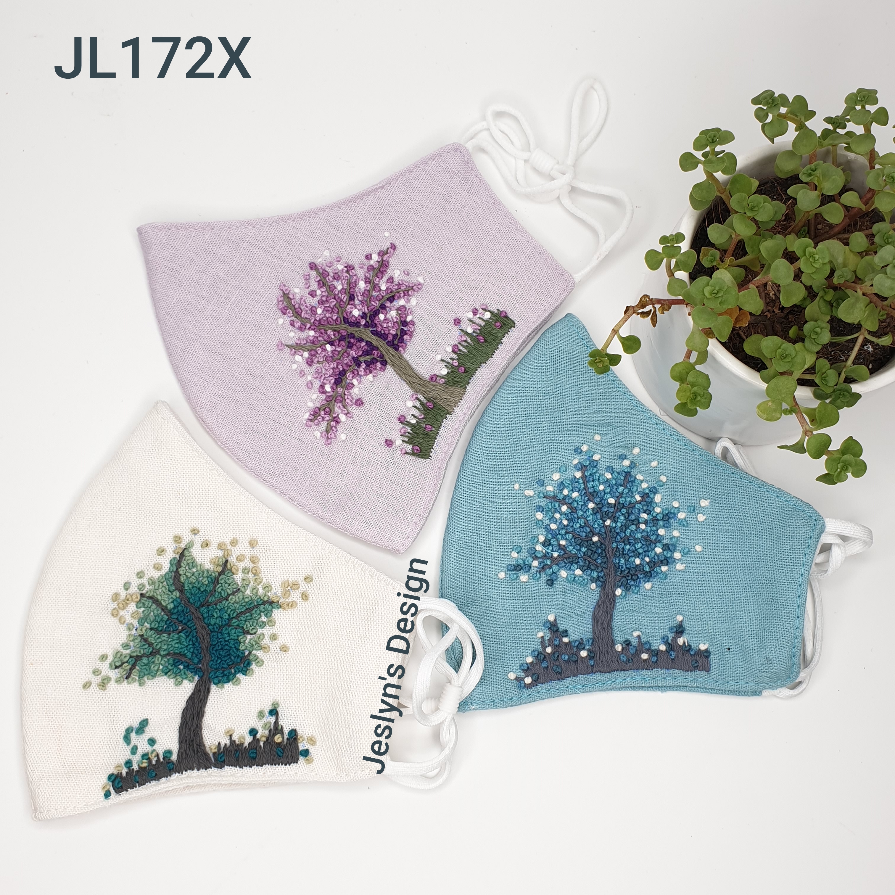 Khẩu trang thêu tay vải linen JL172X