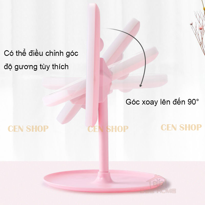 Gương soi trang điểm ️ TẶNG DÂY CÁP SẠC️ Gương đèn led cảm ứng mẫu tròn để bàn-3 CHẾ ĐỘ ÁNH SÁNG LED,mặt gương xoay360