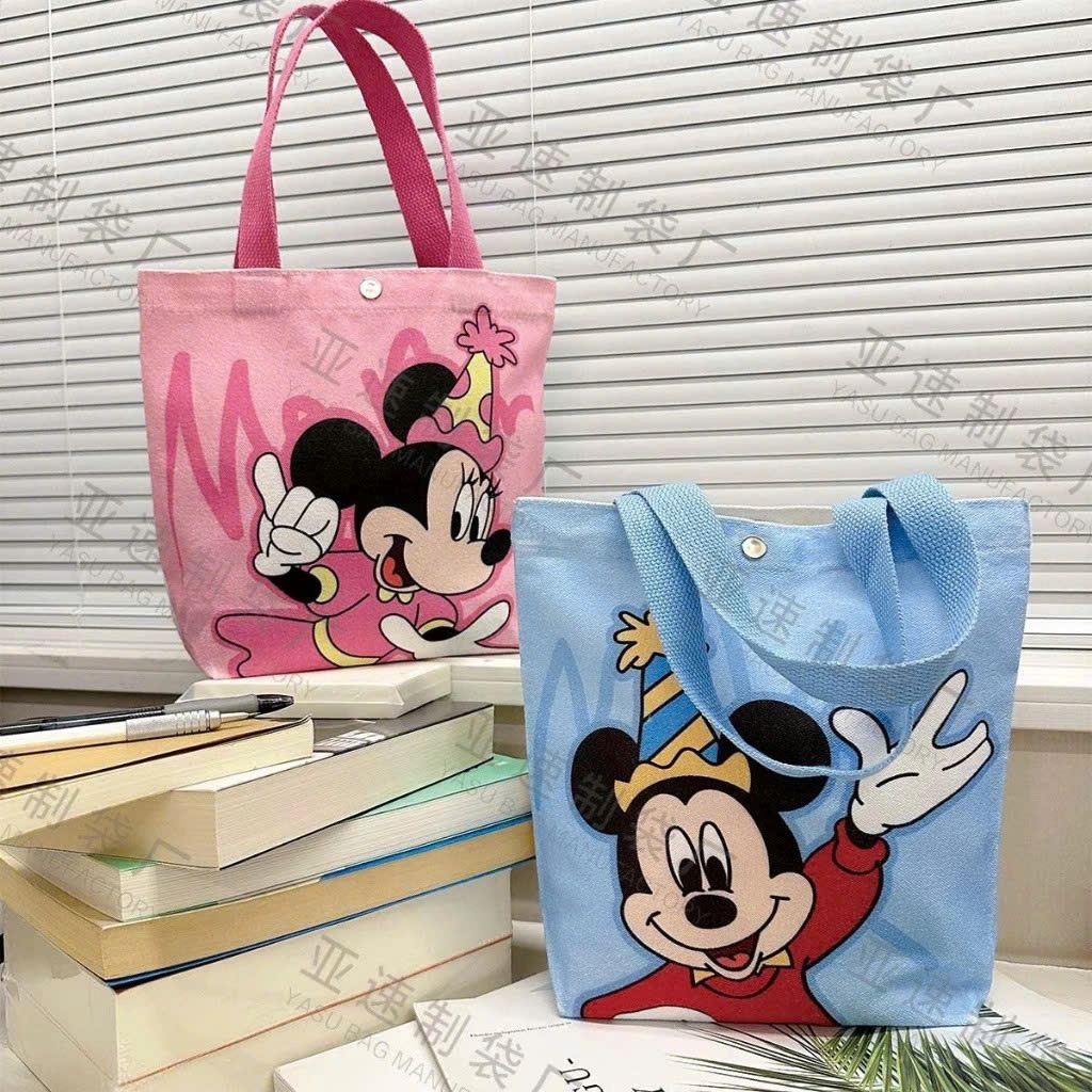 Túi Tote Vải Canvas MICKEY In Hình Hoạt Hình Cute – Quà Sinh Nhật, Đi Học, Đi Chơi – Size 27x24x8cm, 2 Màu Xanh Hồng - HÀNG CHÍNH HÃNG MINIIN
