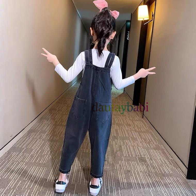 Yếm Jean dài bé gái yếm bò bé gái jean co giãn có túi thật phong cách Hàn Quốc năng động cho bé 12-42kg