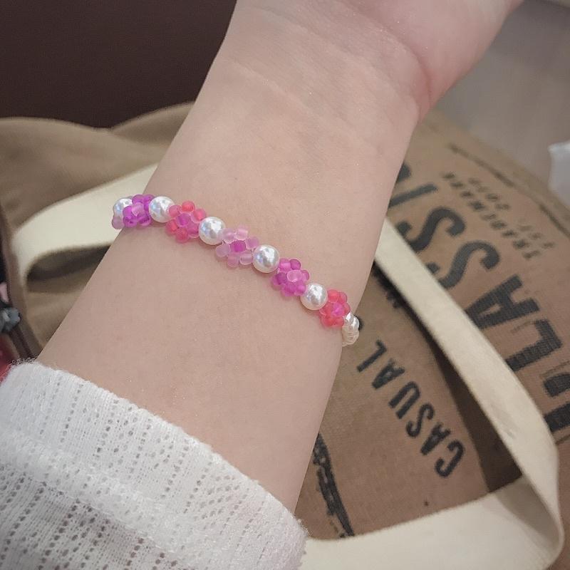 N29 vòng tay handmade hoa anh đào phong cách Hàn Quốc kết hợp Ngọc trắng xinh xắn