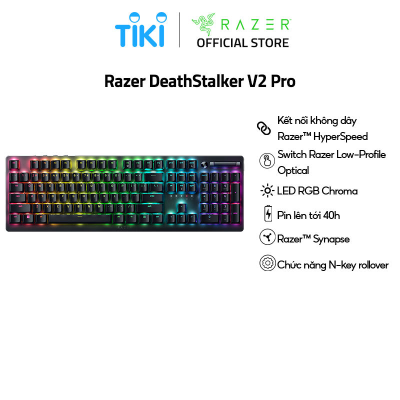 Bàn phím chơi game quang học Razer DeathStalker V2 Pro - V2 Pro Tenkeyless - V2 Low -Wireless Low Profile - Hàng Chính Hãng